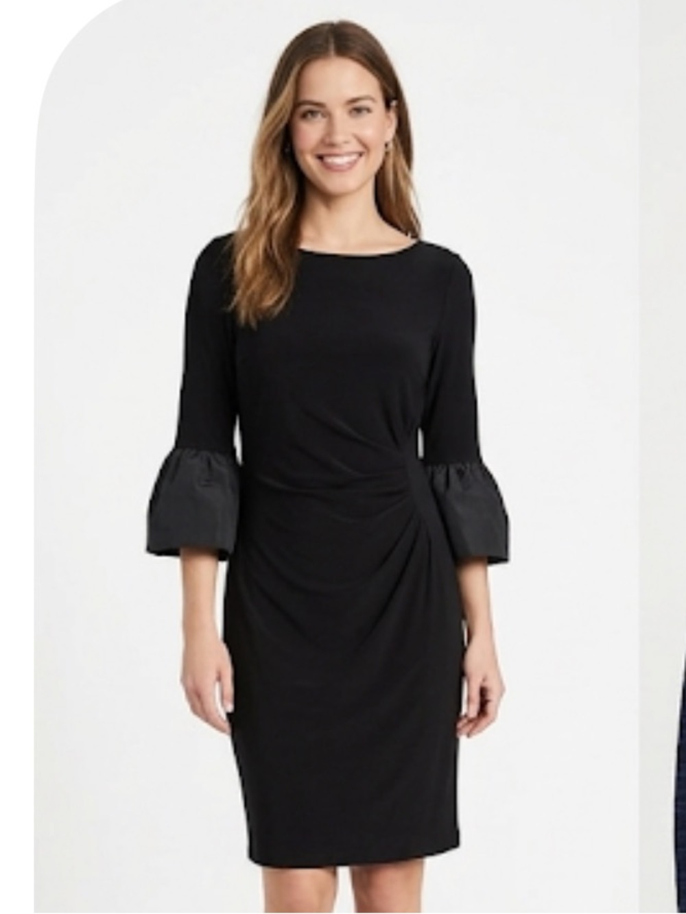 Ralph Lauren Black 3/4 bell cuff Sleeve Dress ruched side-lined size 4